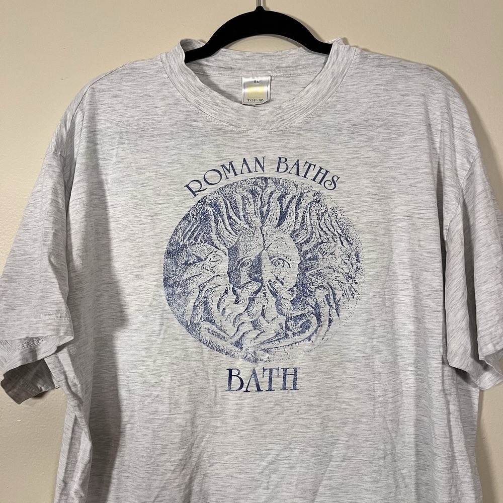 Vintage Roman Baths Men's XL Gray Graphic T Shirt Vacation Souvenir Gorgon